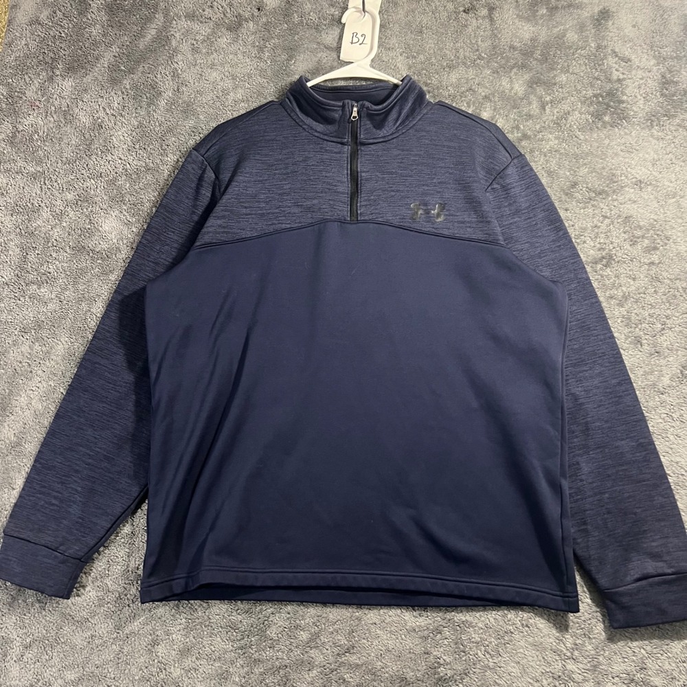 Under Armour ColdGear Mens Large Navy Blue Heathered 1/4 Zip Fleece Pullover